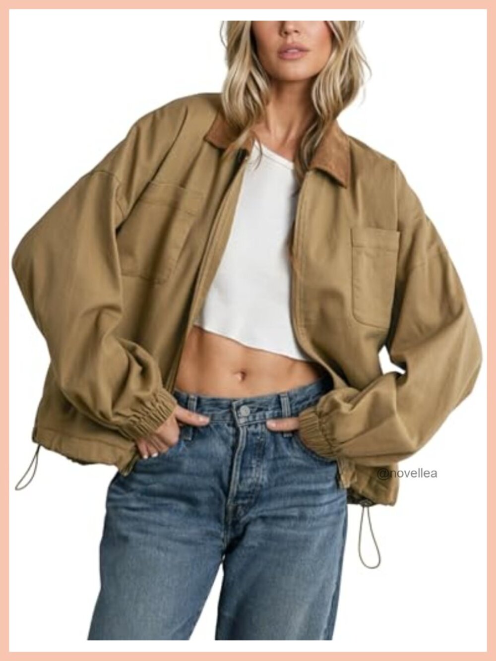 Women's Barn Jacket Corduroy Collar Utility Jacket Cinchable Hem Workwear